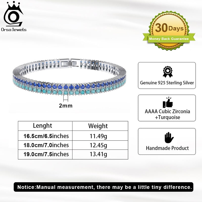 925 Sterling Silver Blue CZ & Turquoise Tennis Bracelet for Women