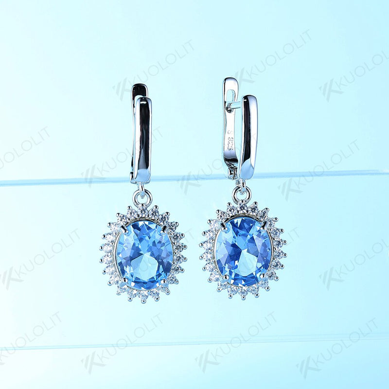 925 Sterling Silver Blue Topaz Oval Gemstone Clip Earrings for Women