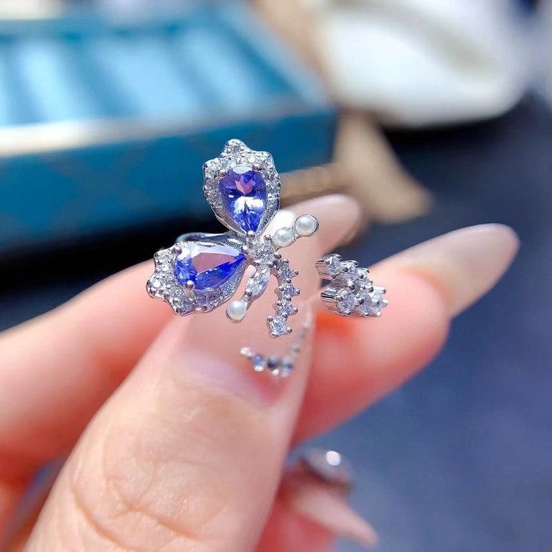 925 Sterling Silver Tanzanite Butterfly Ring for Women