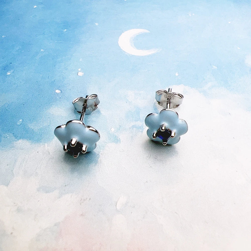 925 Sterling Silver Blue Flower Stud Earrings for Women