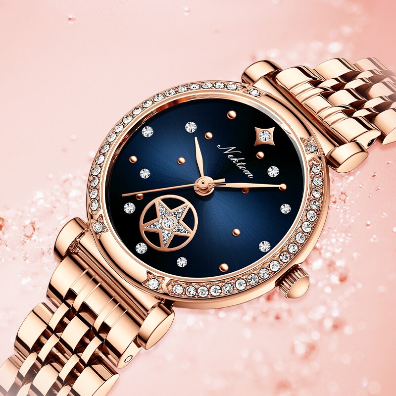 Gold or Silver Stainless Steel Rhinestone Quartz Watch for Women