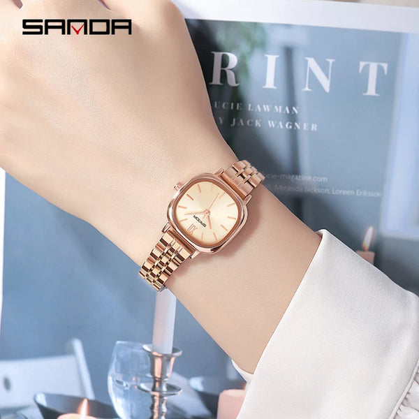 Stainless Steel Leather Mesh Quartz Watch for Women