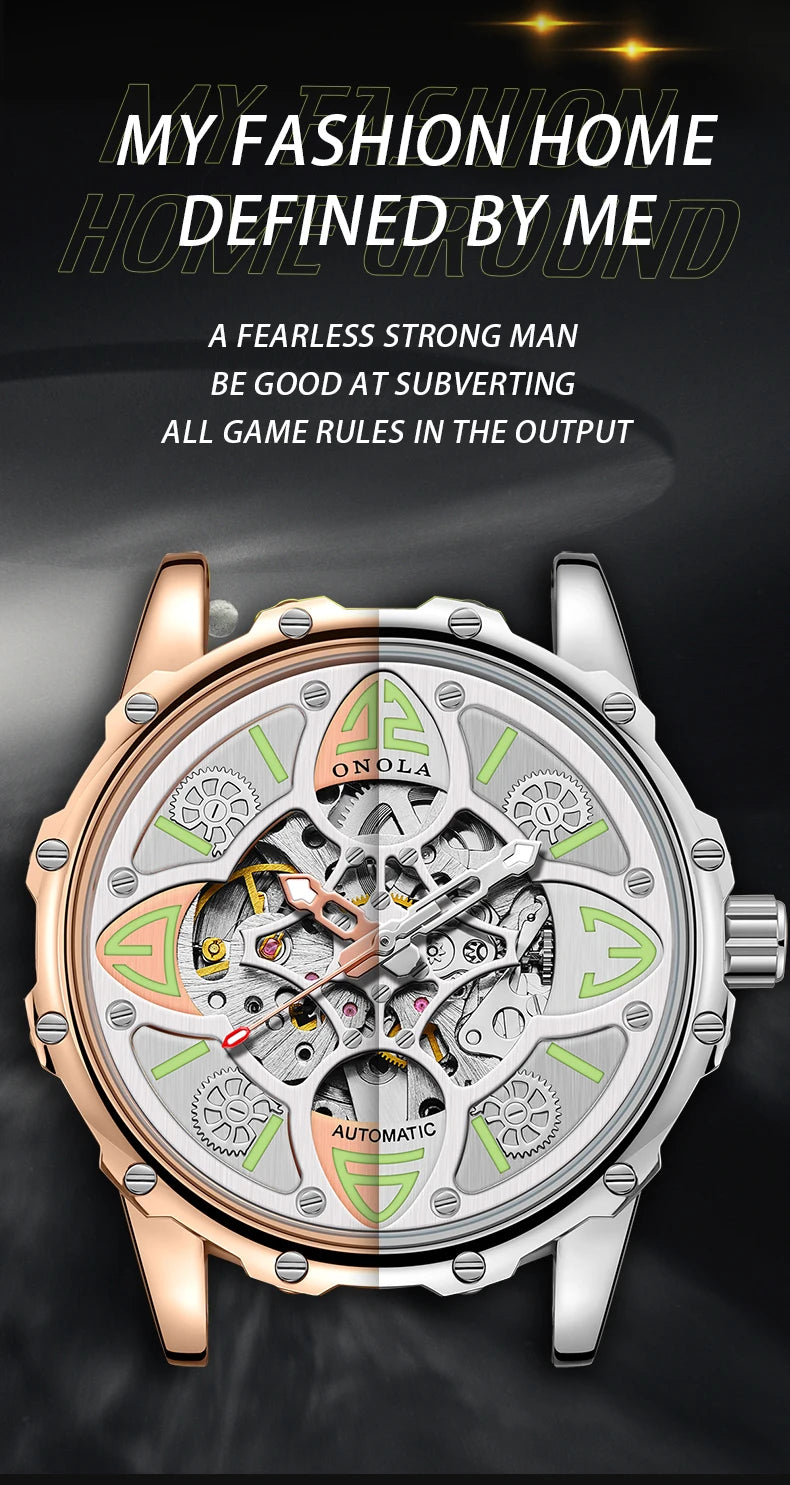 Stainless Steel Silicon Waterproof Full-Automatic Mechanical Watch for Men