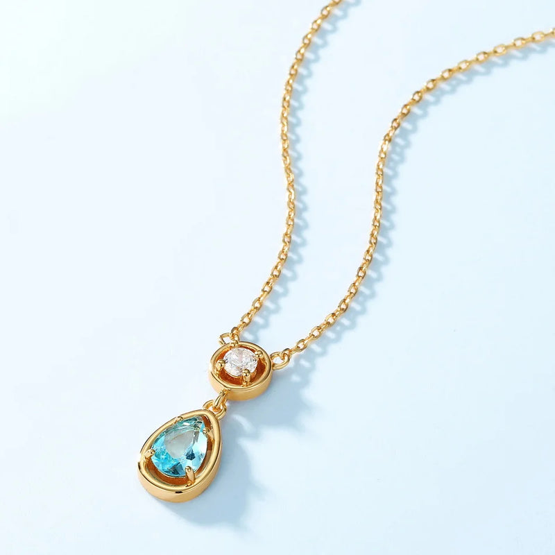 925 Sterling Silver Swiss Blue Topaz Necklace for Women.