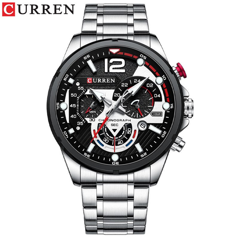 Stainless Steel Chronograph Waterproof Wristwatch for Men