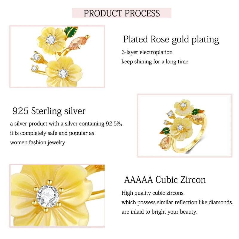 925 Sterling Silver Yellow Shell Flower Enamel Pendant Necklace  for Women