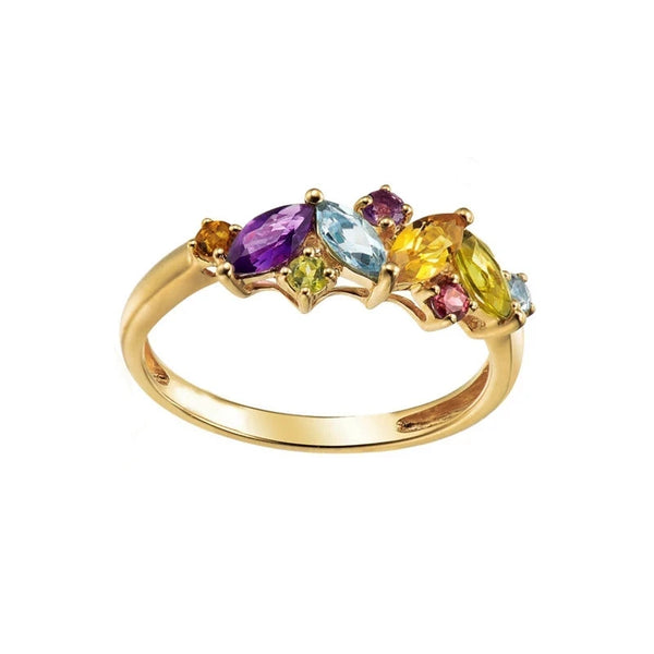 9K Yellow Gold Sky Blue Topaz, Peridot, Citrine, Amethyst & Garnet Engagement Ring for Women