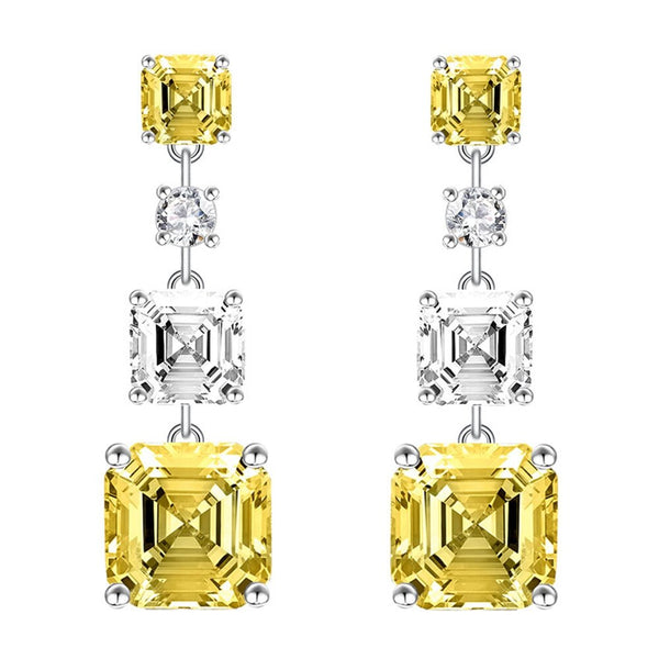 Wong Rain Luxury 925 Sterling Silver Asscher Cut Lab Citrinr Paraiba Tourmaline Sapphire Gemstone Dangle Earrings Fine Jewelry