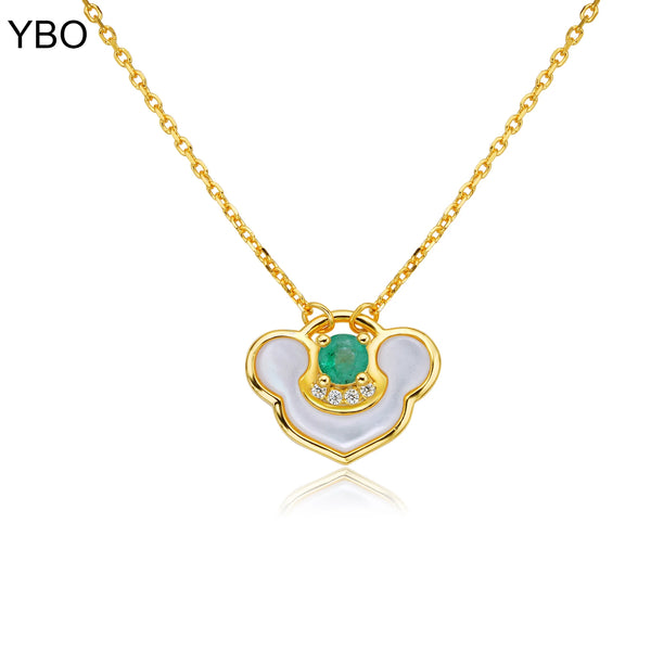 18K Gold Plated Sterling Silver Emerald Pendant Necklace for Women