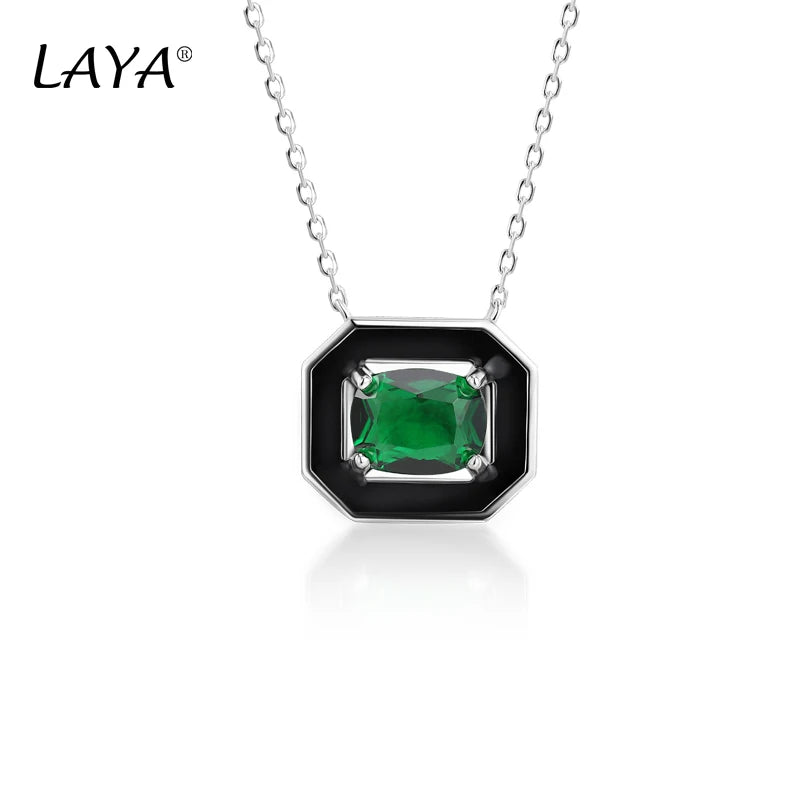 Sterling Silver Enamel Square Zircon Necklace for Women