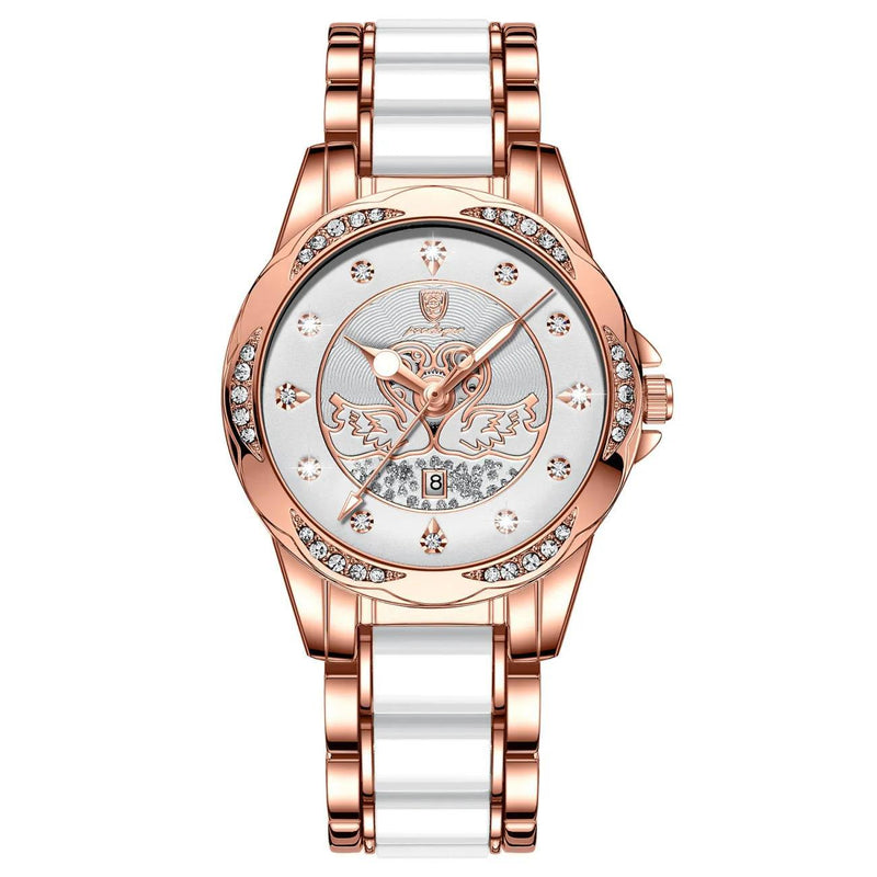 Rose gold Quartz Watch with Leather Bracelet for Women