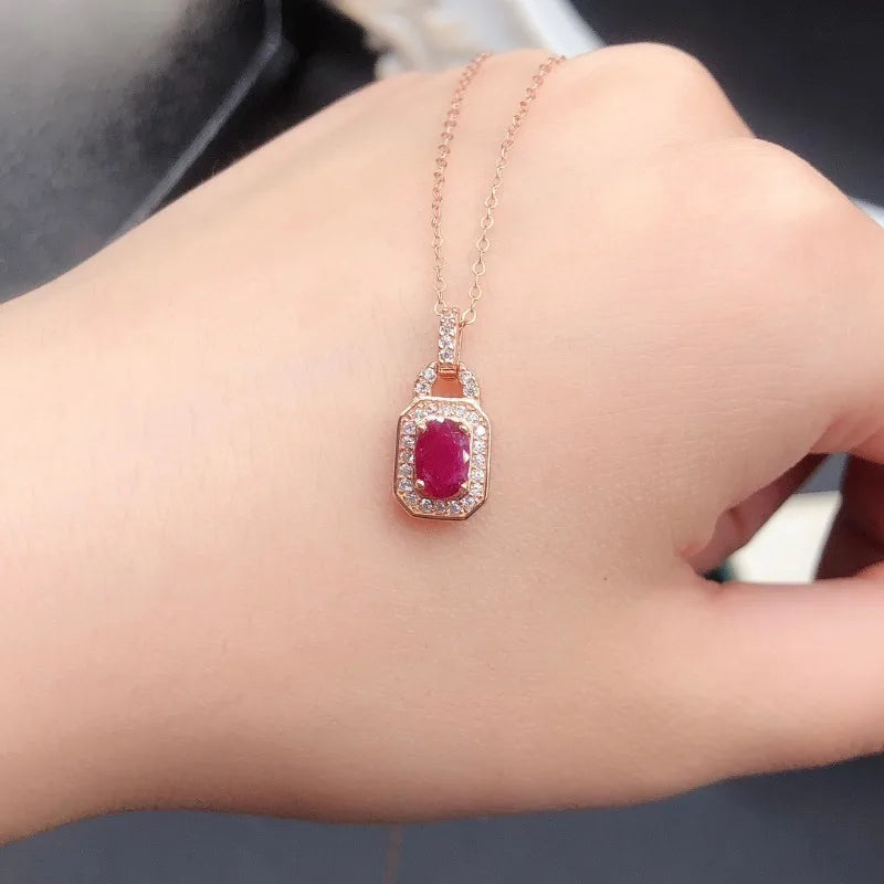 925 Sterling Silver Ruby Pendant Necklace for Women