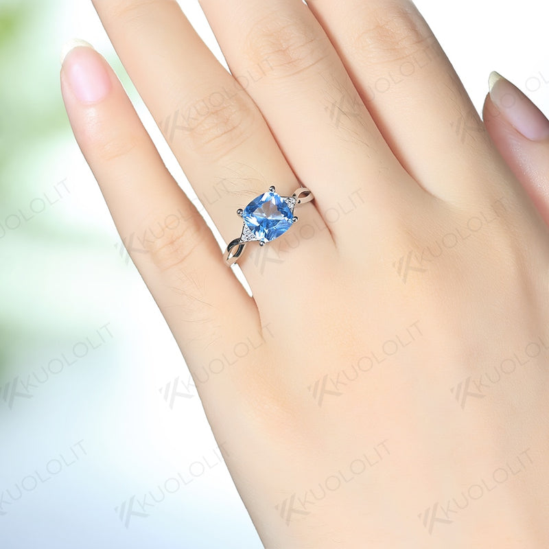 Sterling Silver Cushion Aquamarine Rings for Women