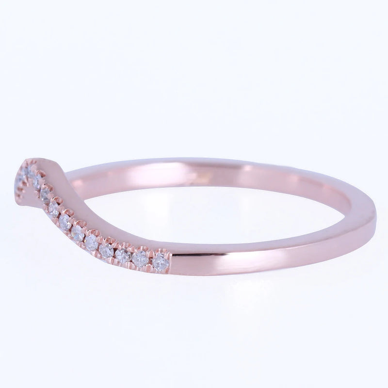 14K Rose Gold Curved Wedding Band with Natural Diamond