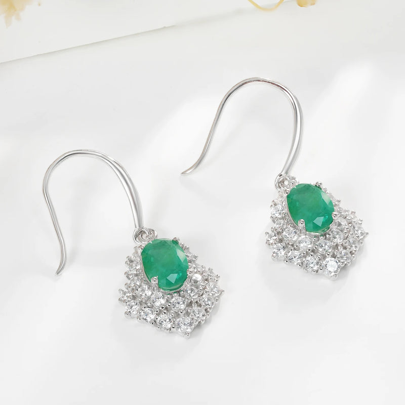 925 Sterling Silver Emerald Drop Earrings