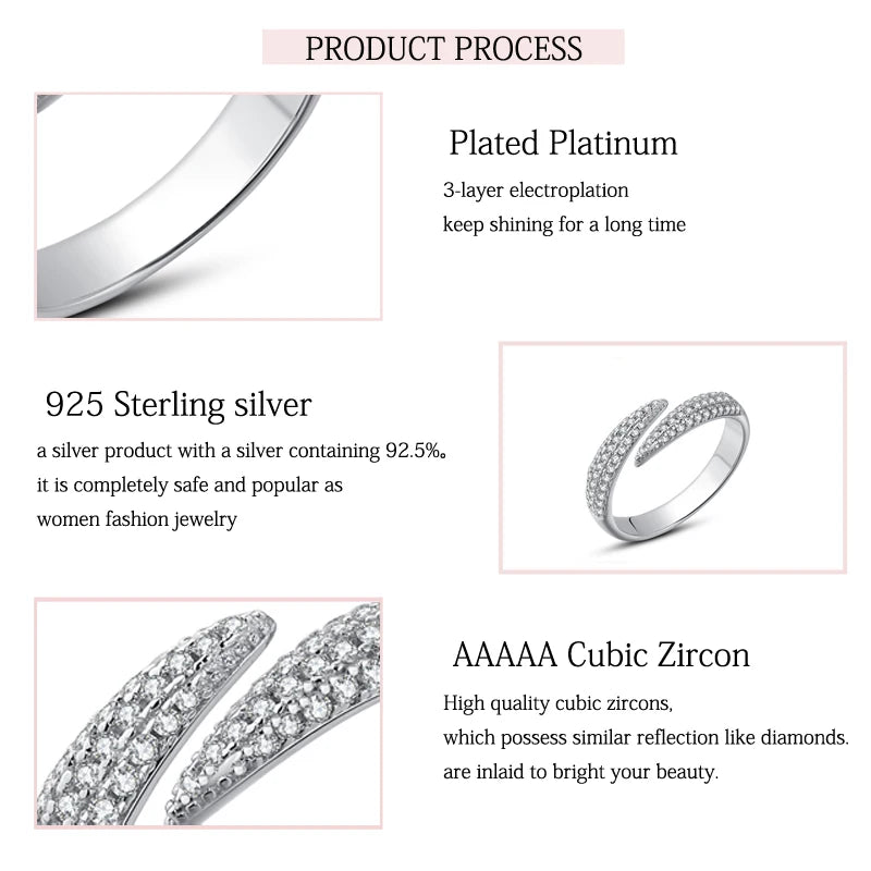 925 Sterling Silver, Zircon Pointed Ring, Irregular Design for Men and Women