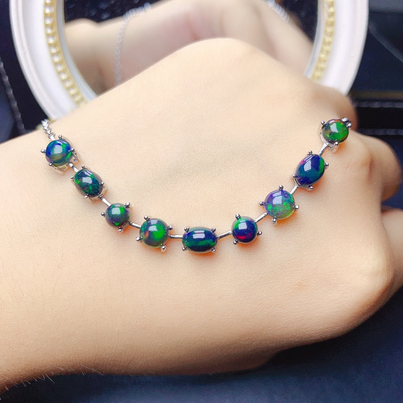 925 Sterling Silver Black Opal Bracelet for Women