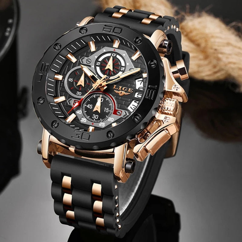 Stainless Steel Silicone Chronograph Date Luminous Watch for Men