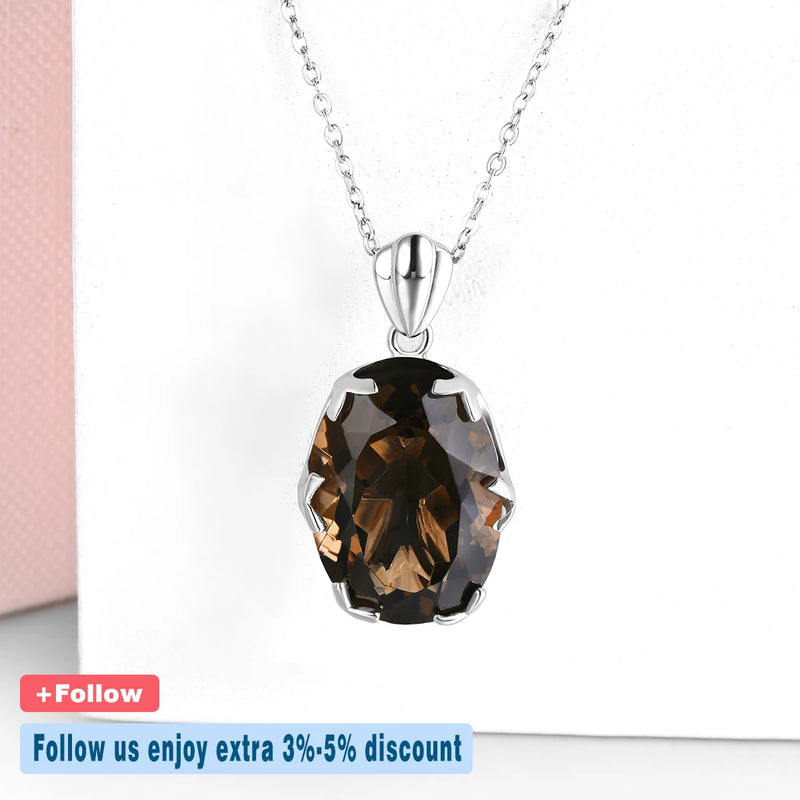 Sterling Silver Smoky Quartz Pendant 11 ctw for Women