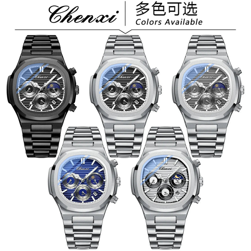 Stainless Steel Watch with Date, Chronograph, and Luminous for Men