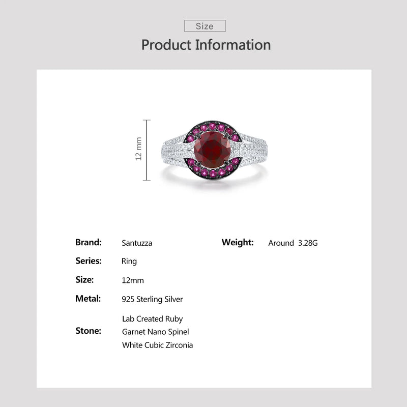 925 Sterling Silver Red Stone Solitaire Ring for Women