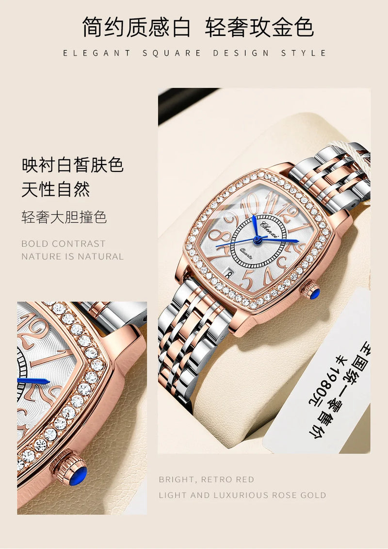 316L Stainless Steel Diamond Leather Watch for Women