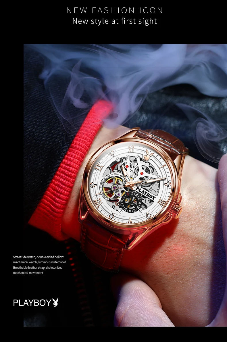 Stainless Steel Skeleton Automatic Mechanical Watch for Men