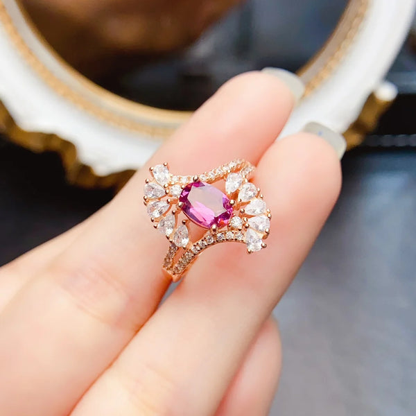 S925 Sterling Silver 5*7mm Natural Garnet Ring for Women