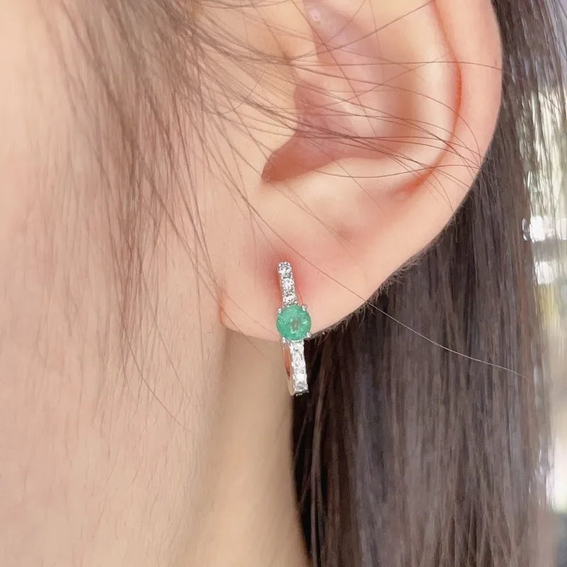 925 Silver Colombian Emerald Gemstone Earrings for Women