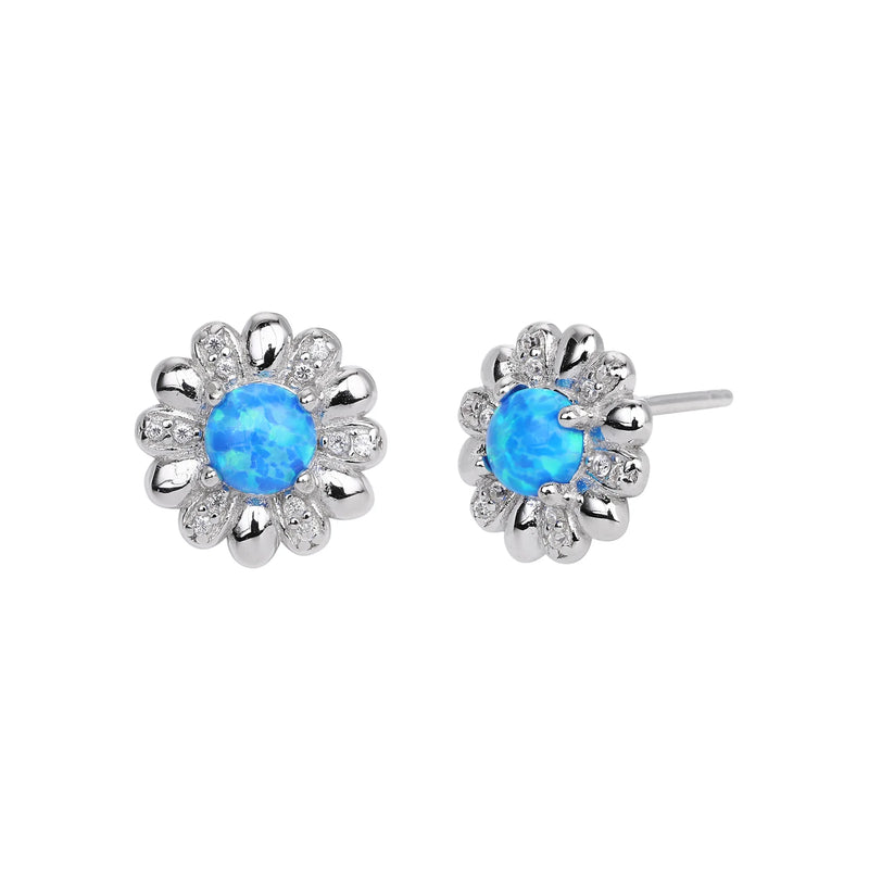 Sterling Silver Micro Opal Flower Stud Earrings for Her