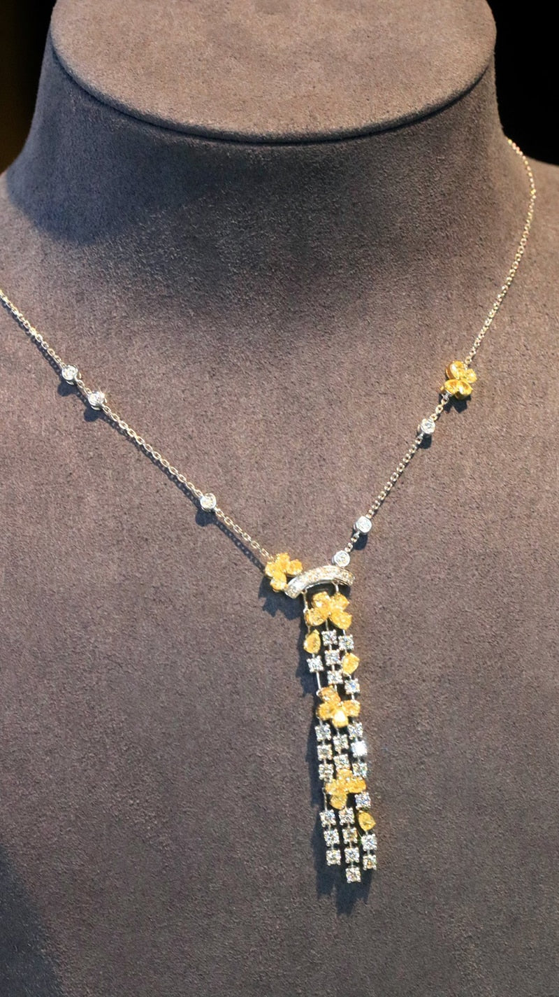 18K White Gold 4ct Yellow Diamond Pendant Necklace for Women