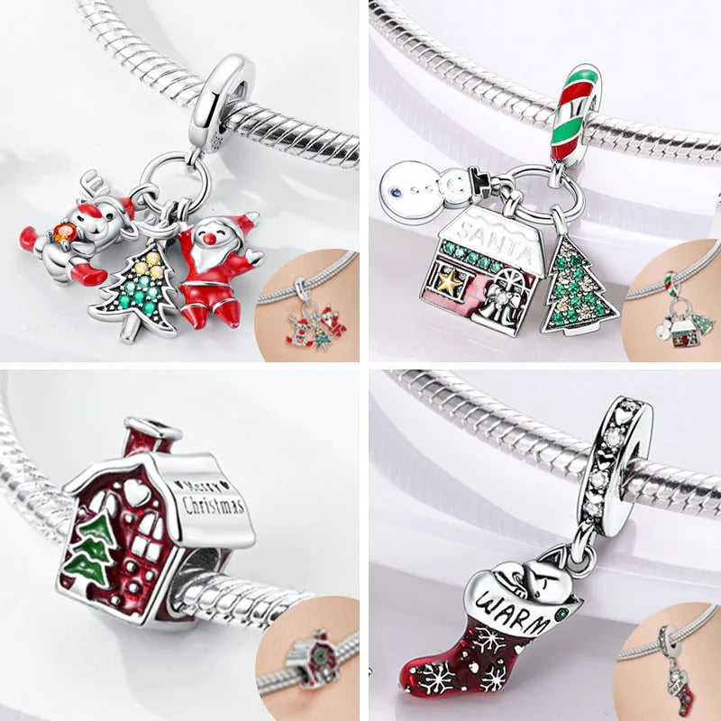 925 Sterling Silver Christmas Charm Beads for Bracelet, Women