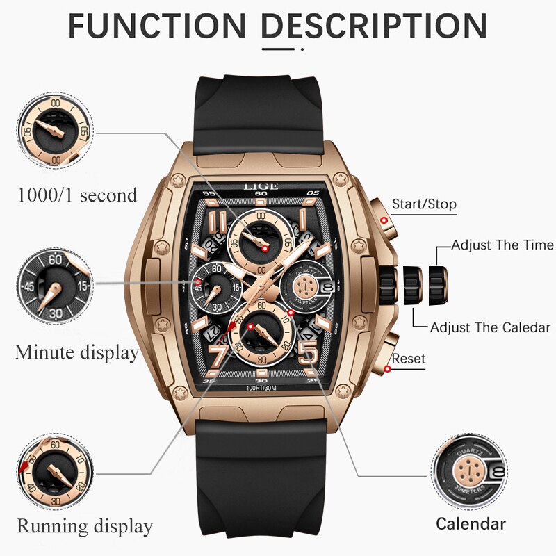 Stainless Steel Silicone Watch with Quartz Movement and Waterproof Function for Men