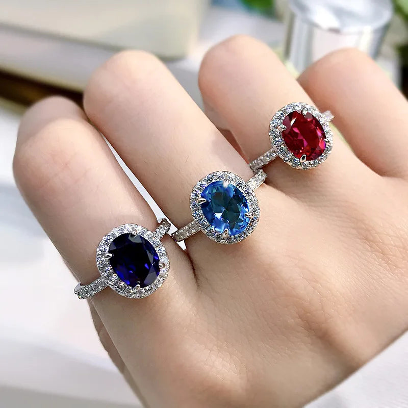 925 Silver Sapphire Blue Topaz Ruby Wedding Ring for Women