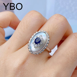 925 Sterling Silver Sapphire Zircon Flower Ring for Women