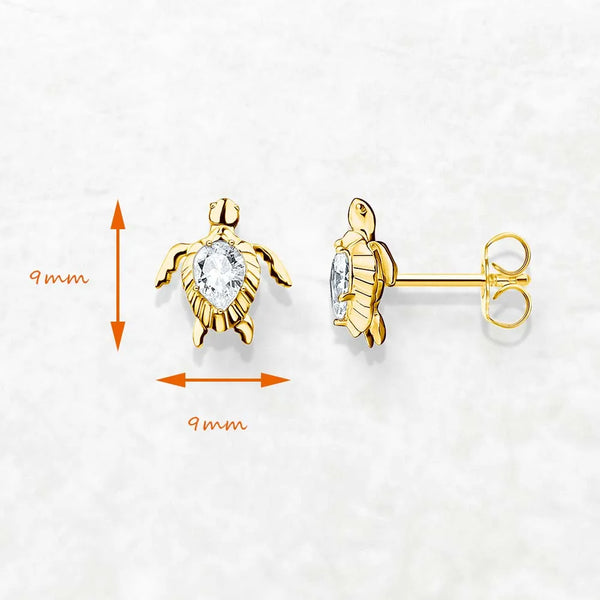 925 Sterling Silver Golden Turtle Ear Studs for Women