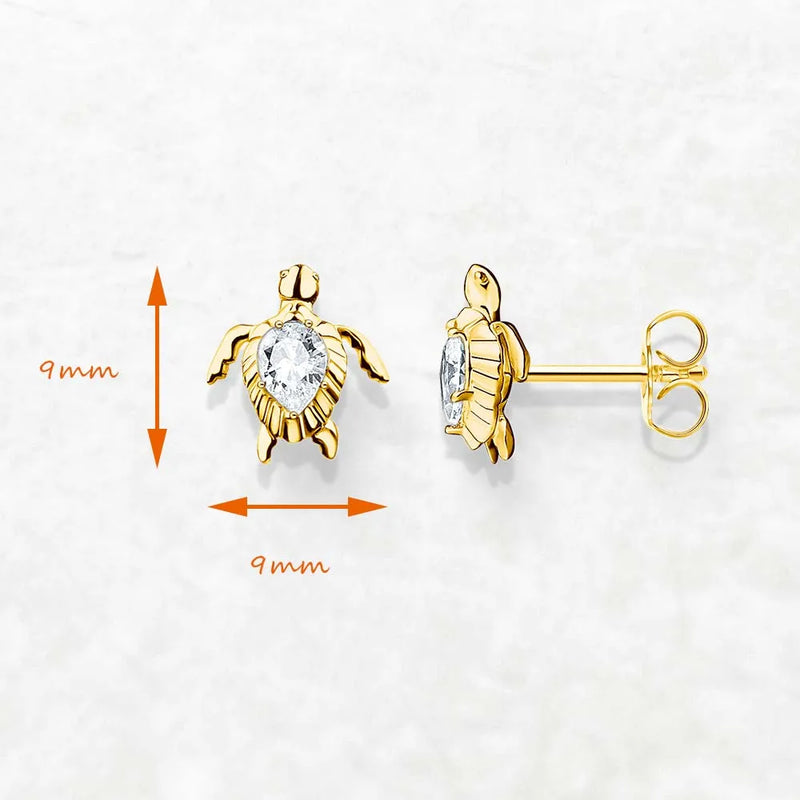 925 Sterling Silver Golden Turtle Ear Studs for Women