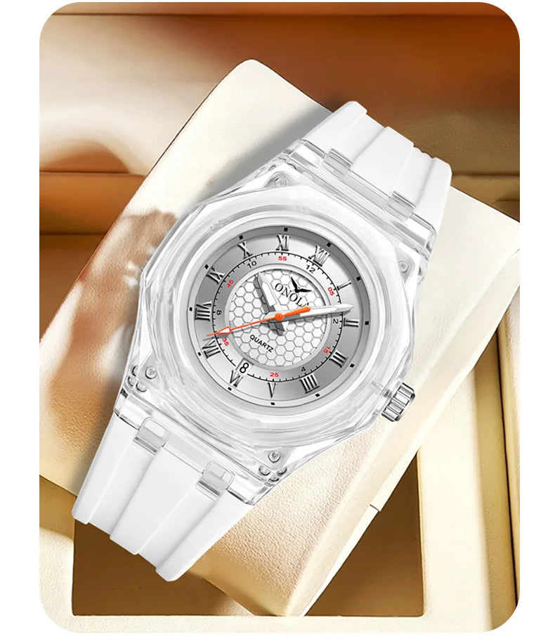 Stainless Steel Transparent Plastic Silicone Quartz Watch for Unisex