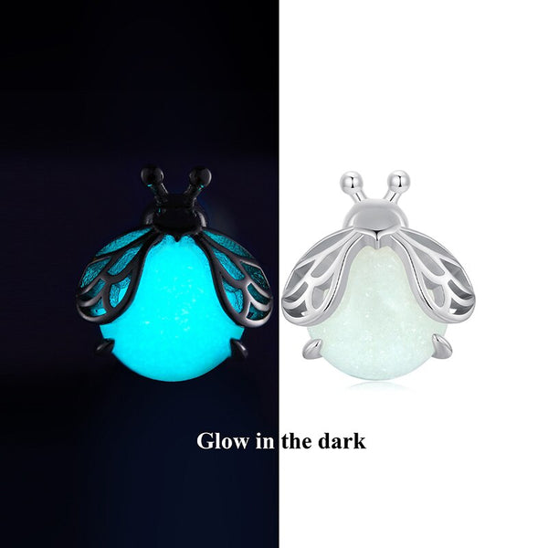 925 Sterling Silver Glow-in-the-Dark Firefly Stud Earrings for Women