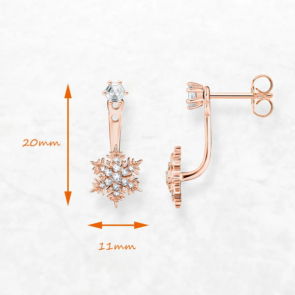 925 Sterling Silver Rose Gold Snowflake Earrings for Women