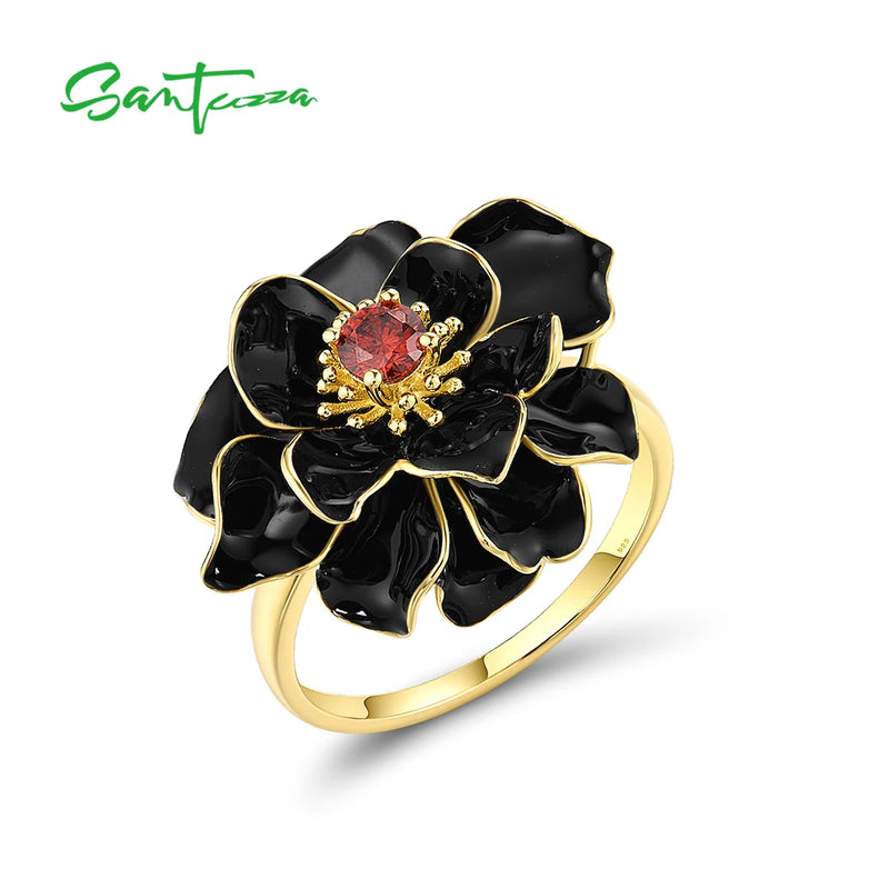 Sterling Silver Lotus Flower Garnet Ring for Women