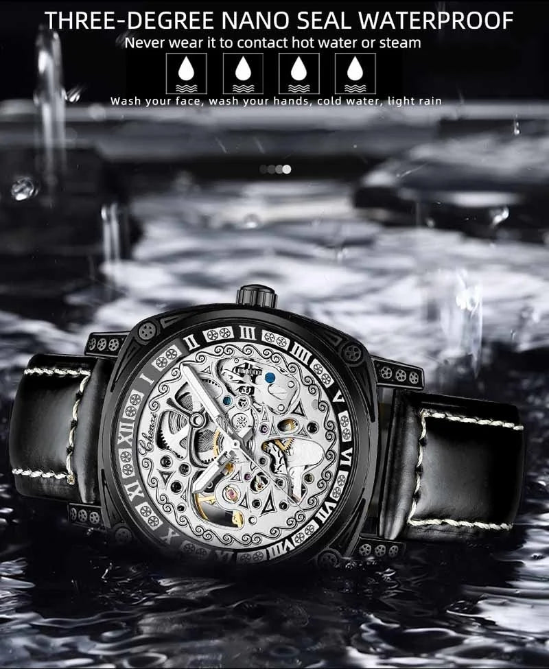 Stainless Steel Skeleton Design Automatic Luminous Men's Watch