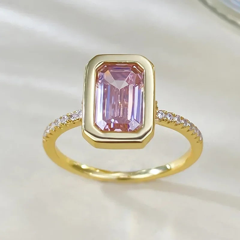 925 Sterling Silver 0.50ctw Pink Sapphire Asscher Cut Engagement Ring for Women