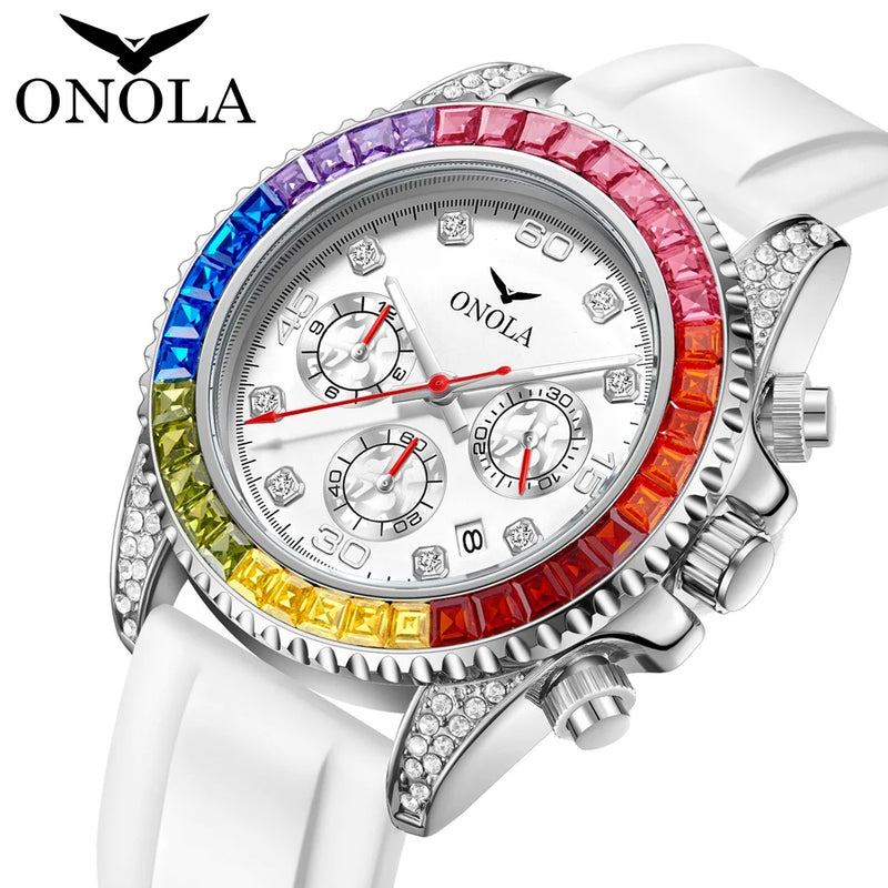 Stainless Steel Colored Diamond High-Quality Quartz Watch for Men