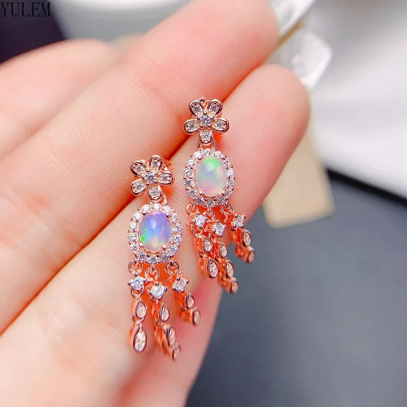 Sterling Silver Natural Opal Stud Earrings for Women