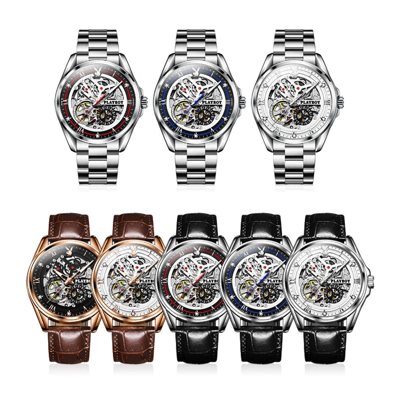 Stainless Steel Skeleton Automatic Mechanical Watch for Men