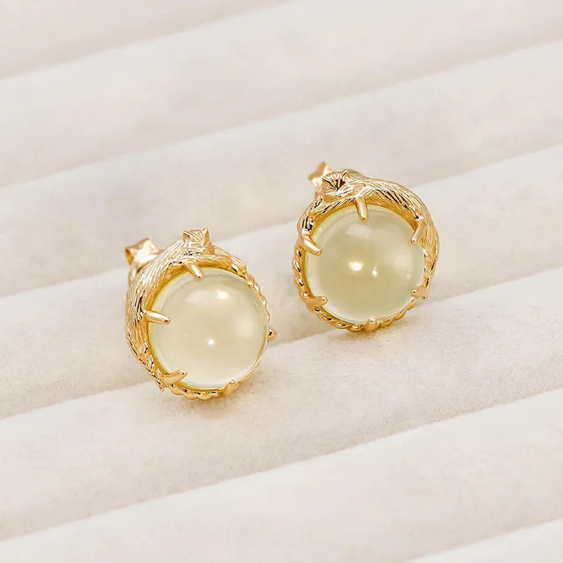 925 Sterling Silver Lemon Quartz Cat Earrings for Women