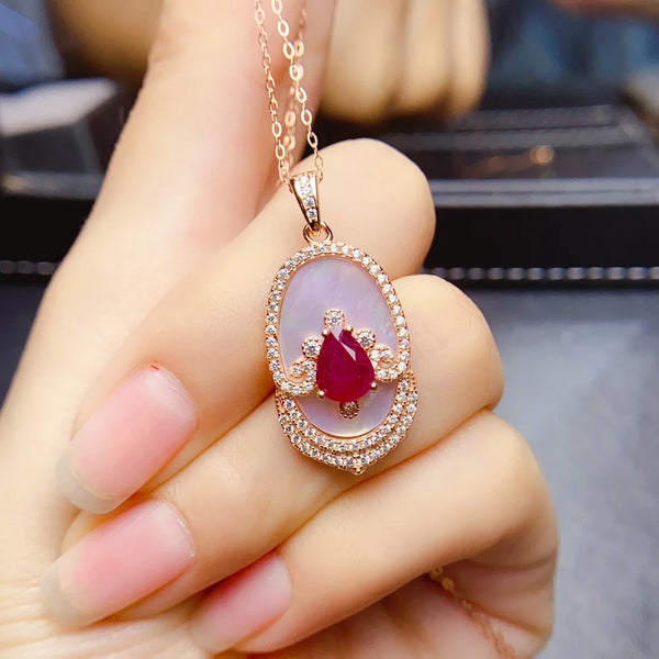 Sterling Silver Natural Ruby Pendant Necklace for Women