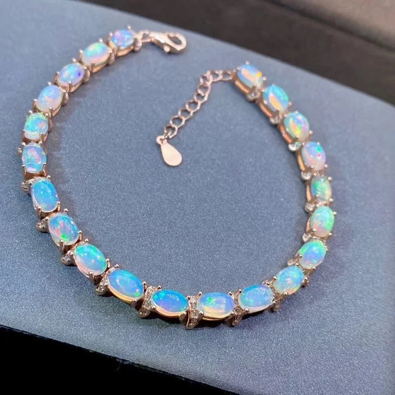 925 Silver Gold Plated Natural Opal Bracelet for Women