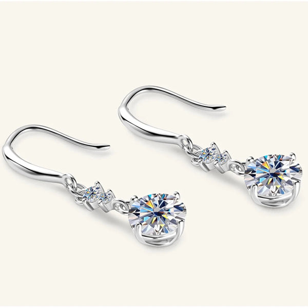 18K Gold Plated Sterling Silver Round Moissanite Drop Earrings for Women